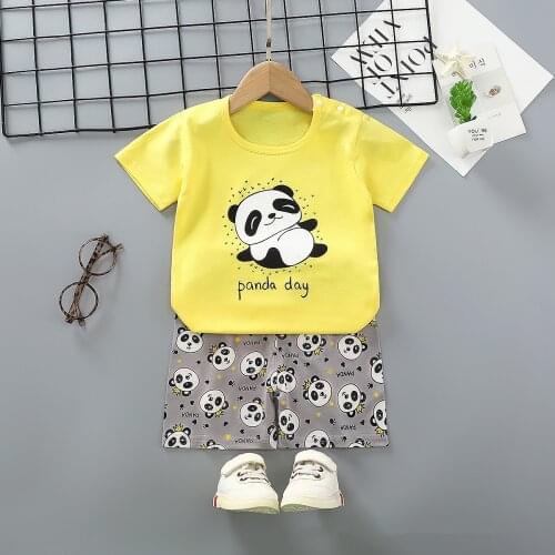 2pcs Baby Boys Girls Set Summer Clothing Infant Cartoon Suit Childrens Short Sleeve + Shorts Toddler Homewear Suit Kids Outfits