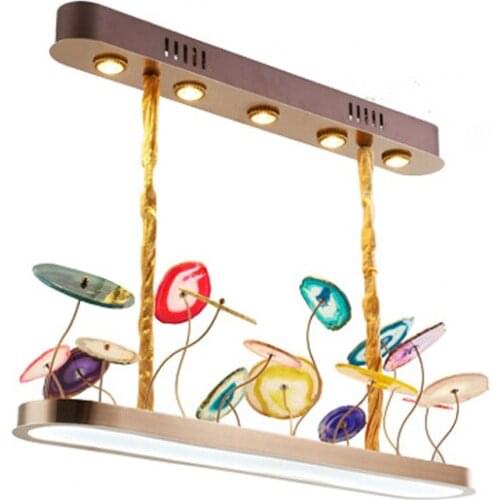 Art Deco Colorized Agate Designer Round Oval LED Chandelier Lighting Lustre Suspension Luminaire Lampen For Dinning Room