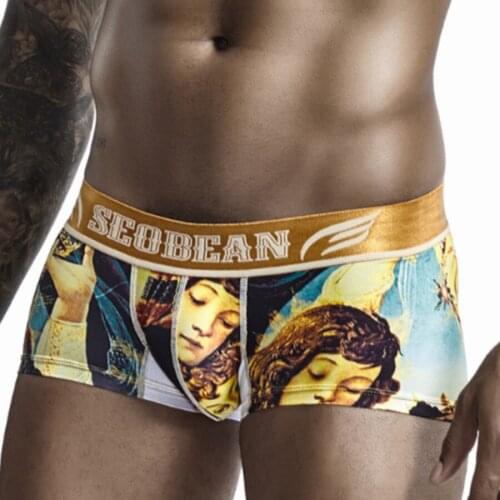 Hot Printed Underwear Men Boxer Shorts Mens Underpants Sexy Bulge Jockstrap Gay Male Boxer Cuecas Underware Seobean Lingerie