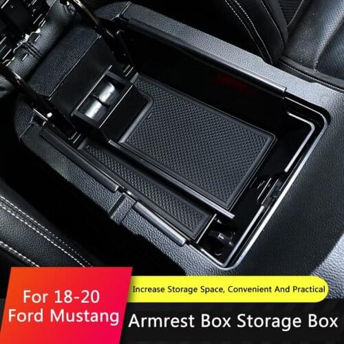 QHCP Central Armrest Storage Box Organizer Case Car Front Rear Door Armrest Storage Box Container Tray For Ford Mustang 15 -20