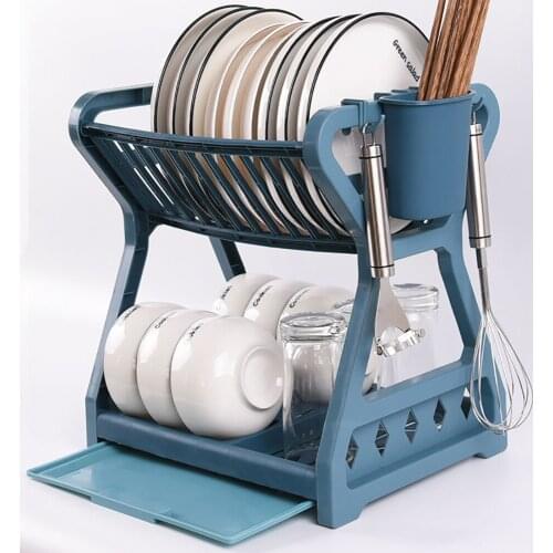 Kitchen Dish Bowl Cup Draining Storage Rack Double-layer Basket With Chopstick Cage Drain Rack Basket