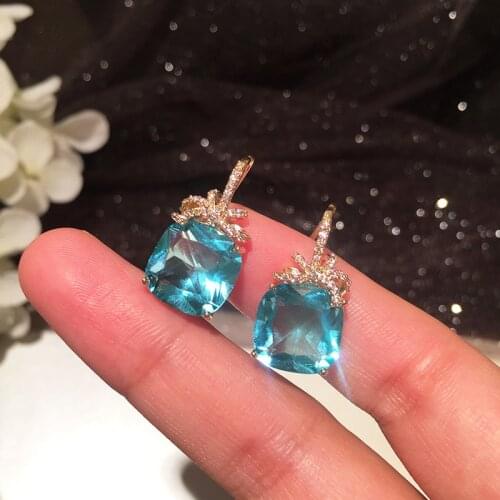 Fashion light blue cubic zircon square candy drop earring for women with fish hook