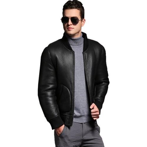 100% Real Sheepskin Fur Coat Genuine Full Pelt Shearling Male Formal Winter Jacket Black Warm Men Fur Outwear Big Size 4XL 5XL