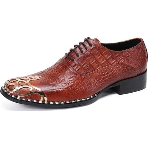 2021 New Elegant Mens Wedding Shoes Men Pointed Toes Genuine Leather Breathable Dress Shoes Lace-up Fashion Party Shoes Men