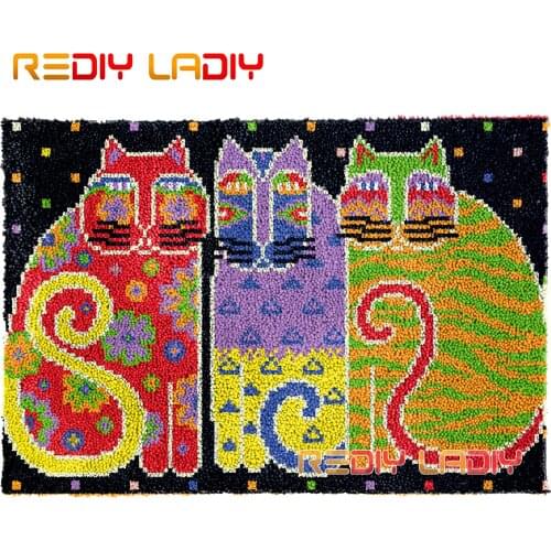 Latch Hook Rug Kits Three Kittens Seat Cushion DIY Carpet Rug Thick Yarn Needlework Crocheted Tapestry Knotted Floor Mat Crafts