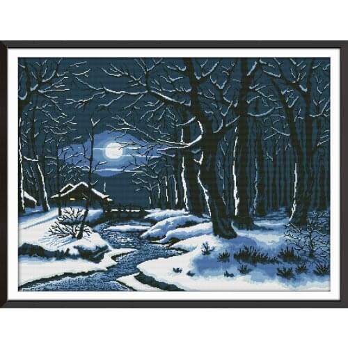 NKF Winter Night Counted Cross Stitch Patterns 11CT 14CT Cross Stitch Kits for Embroidery Home Decor