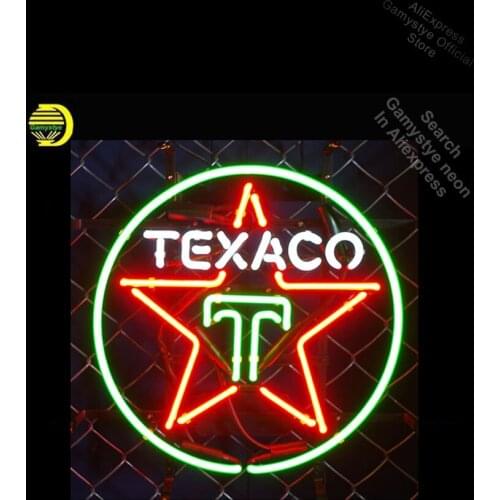 Neon signs for Texaco oil Gasline Neon Light Sign Real Glass Windows Garage Wall Sign Bright Color Bar Pub Light Neon Lamp Bulb