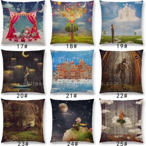 Latest Mysterious Imagine Animals Cushion Cover Forest Raven Fantasy Clouds Sky Moon Stars Earth Dream Girl Prints Pillow Case