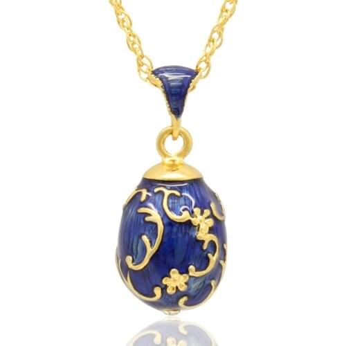 Suitable for European luxury brand necklace blue enamel flower Faberge egg pendant necklace, Easter gift