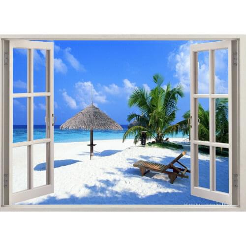 Beach Palm Trees Water Sea Side Ocean Window Art Film Print Silk Poster Home Wall Decor 24x36inch