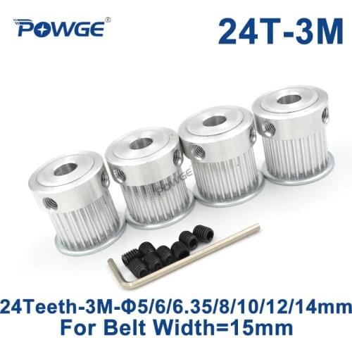 POWGE 4pcs 24 Teeth HTD 3M Synchronous Pulley Bore 5/6/6.35/8/10/12/14mm for Width 15mm 3M Timing belt HTD3M pulley 24T 24Teeth