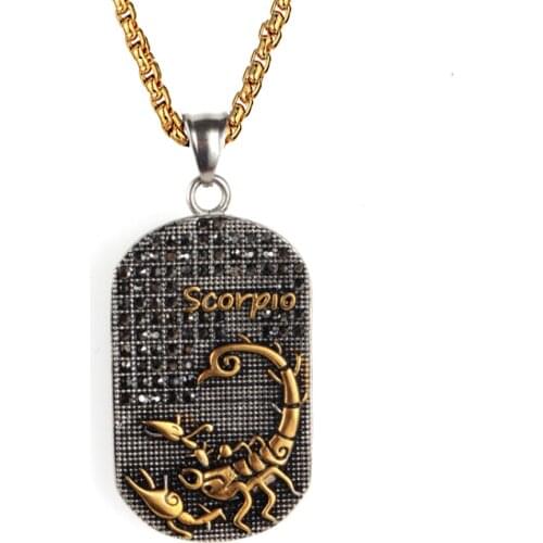 Scorpio 12 Constellations Necklace Birthday Gifts Gold Color Stainless Steel Amulet Pendant Zodiac Sign Jewelry Collier 2019