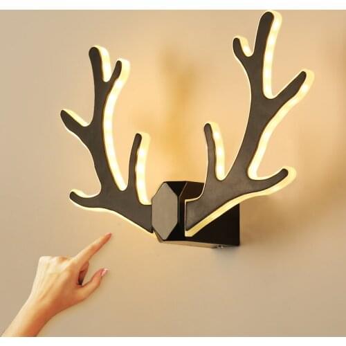 Modern iron/pvc Led Wall Lamp Bedroom Black/White Metal Shaped antlers Living Room Led Wall Light Fixture Corridor Led Sconce