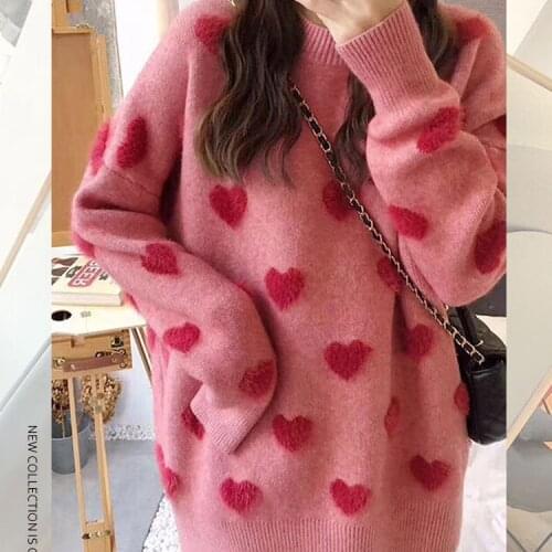 Sweater womens loose jacket fall winter love pullover long sleeve lazy style net red fashion retro knit top 2020 New hot sale