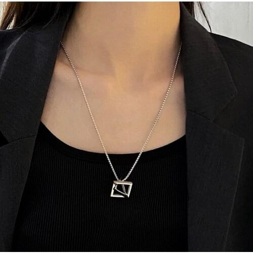 TIMRONLY Unique Design Hollow Triangle Square Pendant Necklaces Statement Chains Necklace for Women Girl Delicate Party Jewelry