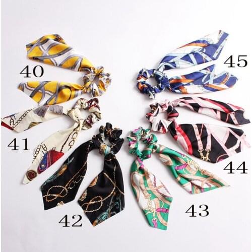 Floral Print Women Hair Scarf Elastic Hair BandsBohemian Hairband Bow Hair Rubber Ropes Scrunchie Girls Hair Ties F307