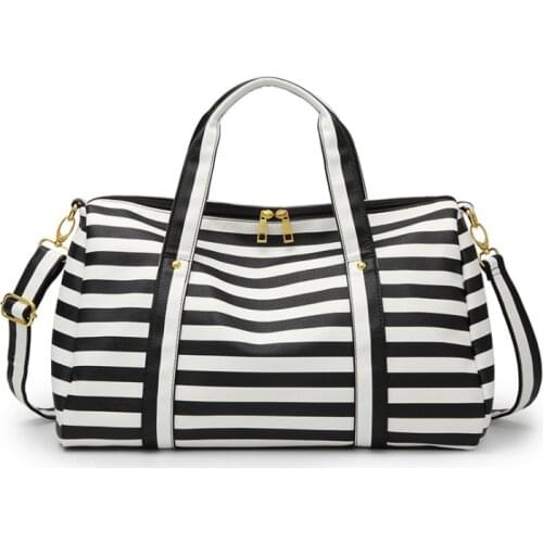 Large Capacity Stripe Duffle Bag Multifunction Casual Women Tote Travel Bag Waterproof Outgoing Weekender Bag