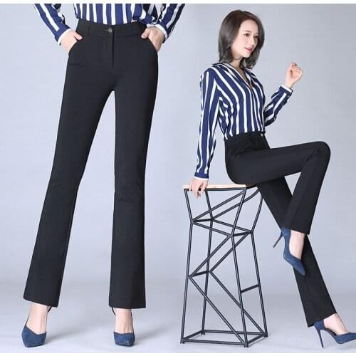 S-9XL 2018 Women Black Simple Trousers Casual High Waist Slim Flare Pants Solid Color Plus Size
