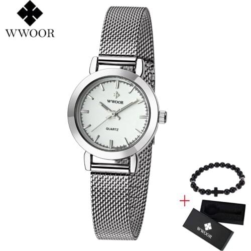 2019 WWOOR Women Watches Brand Luxury Sports Watch Mesh Steel Waterproof Ladies Quartz Watch Clock Relogio Feminino Free gift