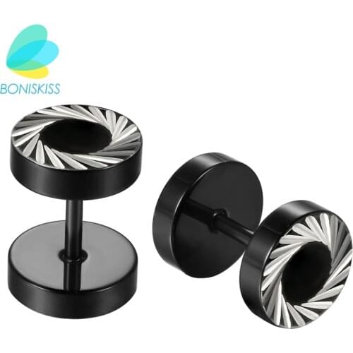 Boniskiss Black Barbell Stainless Steel Earrings For Women Circle Men Stud Earrings Fashion Jewelry Accessories Female Gift