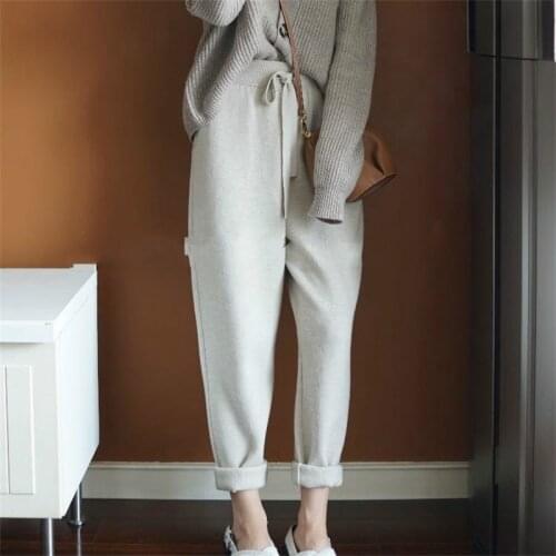 Autumn Winter new soft waxy comfortable cashmere camel pants female pure knitted Harem pants Casual Loose Knitted pants women