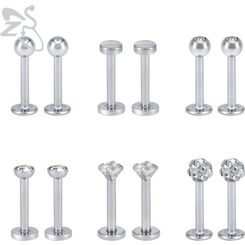 ZS 12 Pcs/lot Labret Lip Ring with Cubic Zircon Pin Internally Threaded Prong Gem 16G Tragus Helix Ear Piercing Earring Women