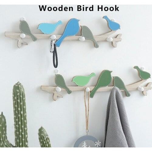 1pc New Style Bird Wooden Hooks Key Coat Wall Hook Wood Door Hanger Storage Hooks
