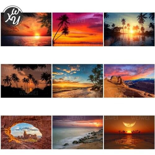 Diamond Painting Kits for Adults Sunset Full Drills Cross Stitch Beach Landscape Diamond Mosaic Tropical Island Embroidery Decor