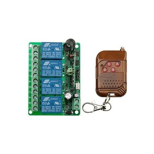 DC12V 4CH 10A Wireless Remote Control Switch Receiver + Transmitter Learning Code Momentary Toggle Latched Adjusted