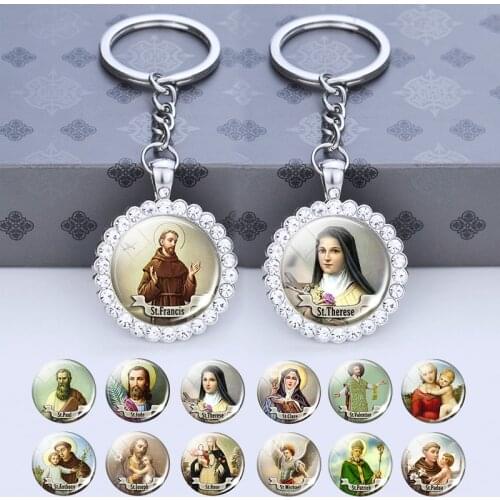Saint Keychain Religious Gift Jewerly St Michael St Anthony St Therese St Joseph Rhinestone Pendant Keychains Keyrin