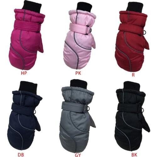 Toddler Kids Winter Snow Ski Gloves Waterproof Windproof Solid Color Patchwork Thicken Warm Adjustable Stretchy Mittens 5-9T