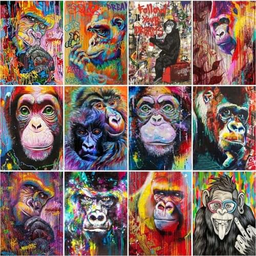 Evershine 5D DIY Diamond Painting Monkey Cross Stitch Full Square Round Diamond Embroidery Animal Mosaic Rhinestones Art
