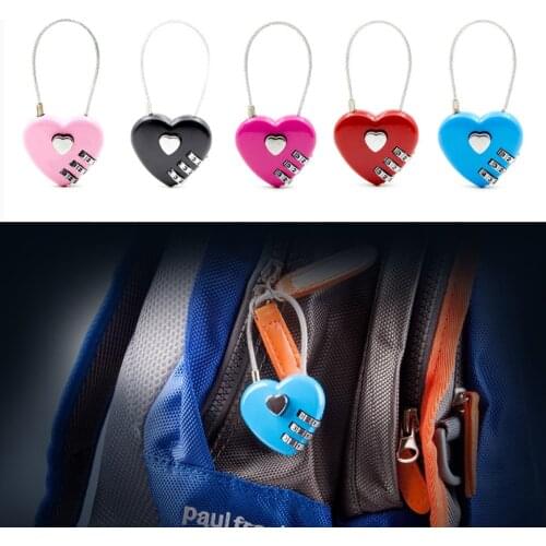 Exquisite Wire Rope Password Lock Combination Digital Padlock Travel Bag Heart Password Lock Mini Coded Handbag Drawer