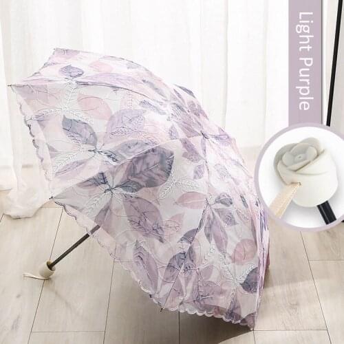 Lace Embroidery Umbrella Lady Sunshade Black Rubber Three Folding Princess Sweet Lace Parasol Anti-uv Sun/ Rain Umbrellas