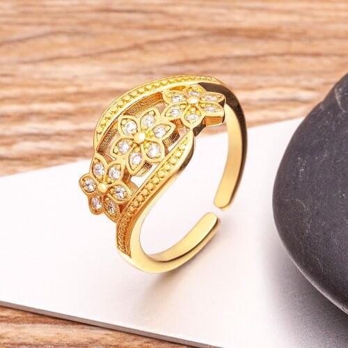 Fashion Flower Finger Rings For Women Open Adjustable Cuff Wedding Engagement Rings Female Party Jewelry Gift Factory Wholesale