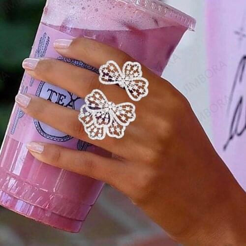 Fashion AAA Cubic Zirconia Flower Shape Resizable Finger Rings for African Engagement Ring Wedding Ring bague femme