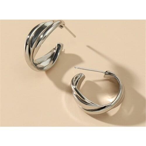 MANGOSKY Fashion C Shape Stud Earrings Minimalist Metal Geometric Earrings Jewelry