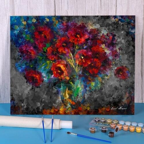 Red Flowers DIY Painting By Numbers Kit Acrylic Paints 50*70 Canvas Painting Wall Decoration For Handiwork