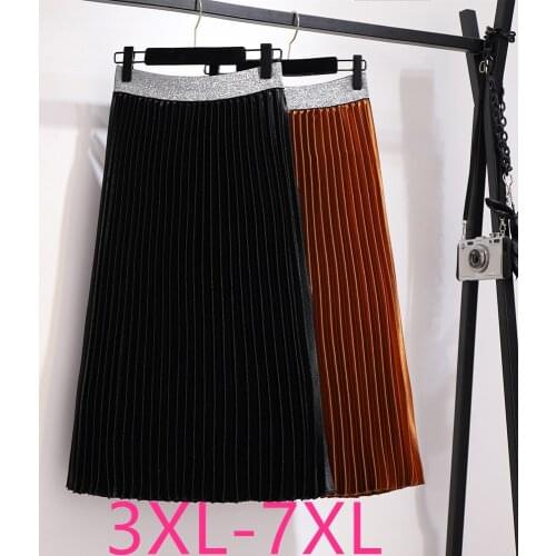 New autumn winter plus size long skirt for women large casual loose elastic waist pleated skirts black brown 3XL 4XL 5XL 6XL 7XL