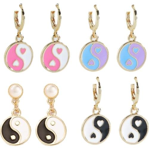 New Ins Pink Heart Yin Yang Earrings for Women 90s Style Aesthetic Vintage Harajuku Goth Earrings Charms Fashion Jewelry Gifts