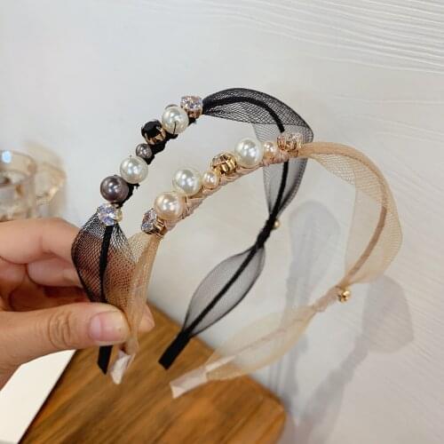 Korean Style Big Artificial Pearl and Rhinestone Headband Lace Retro Hair Accessories for Women or Girls 2021