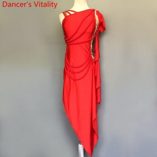Latin Dance Wear Cha Cha Competition Clothes Rumba Samba Tango Foxtrot Dancing Performance Costume Single Shoulder BacklessDress