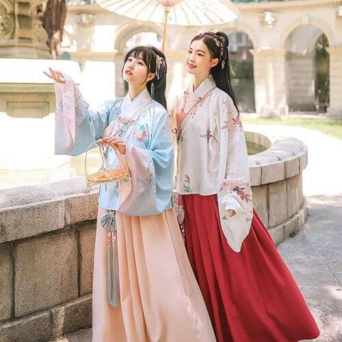 Chinese Style Ming Clothing Women Ethnic Traditional Suits Chinese Dress Hanfu Style Skirt and Traditional Kimono Top Set
