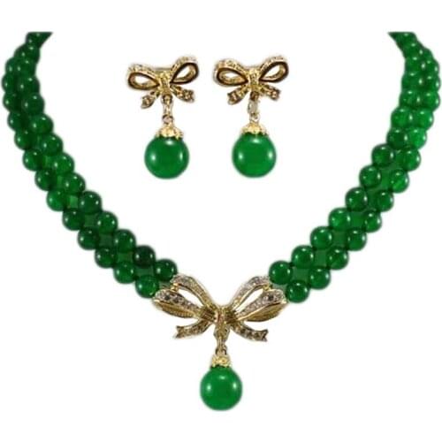 2 Rows 6-7mm Natural White Black Pink Freshwater Pearl Necklace Bowknot Zircon Green Stone Accessories Pendant Long 17-18 inch