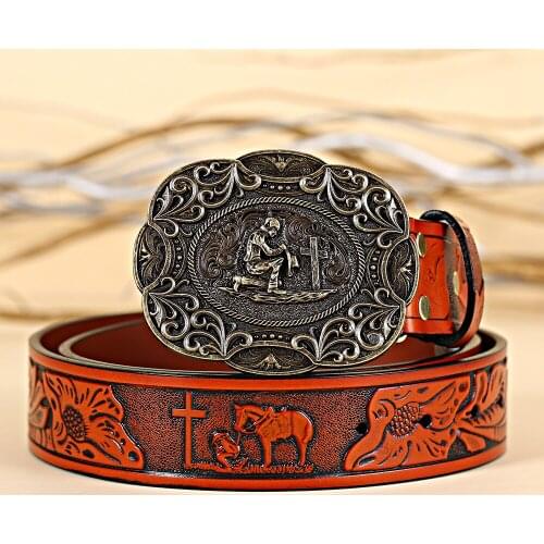 Western cowboy novel craft engraving belt men and women universal Pray belts Length can be cut