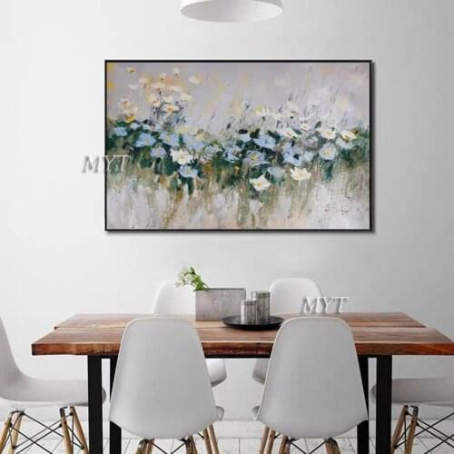 Hand Painted White Flowers Unframed Artwork Large Size Pictures Decoracion Canvas Oil Painting Wall Art Decor For Living Room