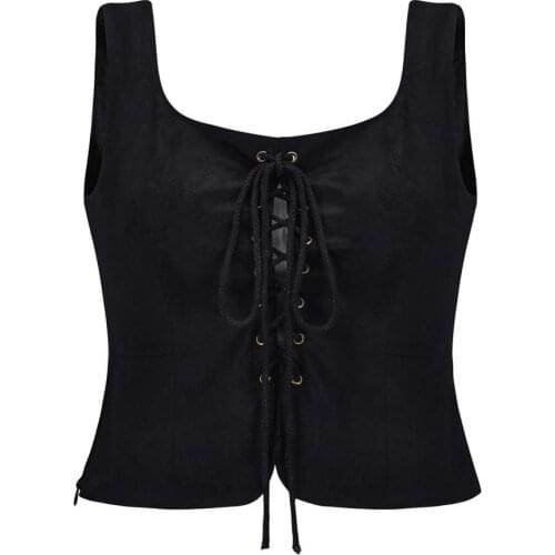 O Neck Sleeveless Front Lace Up & Zipper Black Gothic Top Vintage Tank Steampunk Waistcoat Medival Vest Casual Streetwear Women