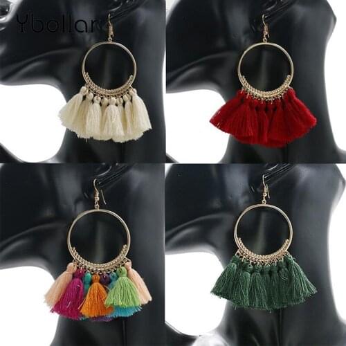 Tassel Earrings For Women Round Drop Earrings Bohemia Fashion Jewelry Cotton Rope Fringe Long Dangle Fringed
