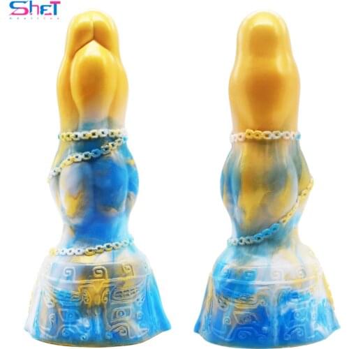 SHET silicone large anal sex toys white and black Ancient Mythical Beast –Gluttony II erotic design Chain binding sucker dildo