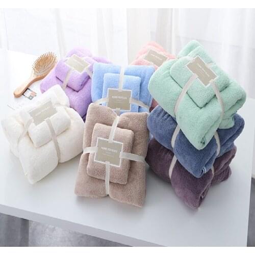Blue Purple Coral Velvet Absorbent Bath Towels for Adults Face Towel + Bath Towel Soft Comfortable Bathroom Towel Set
